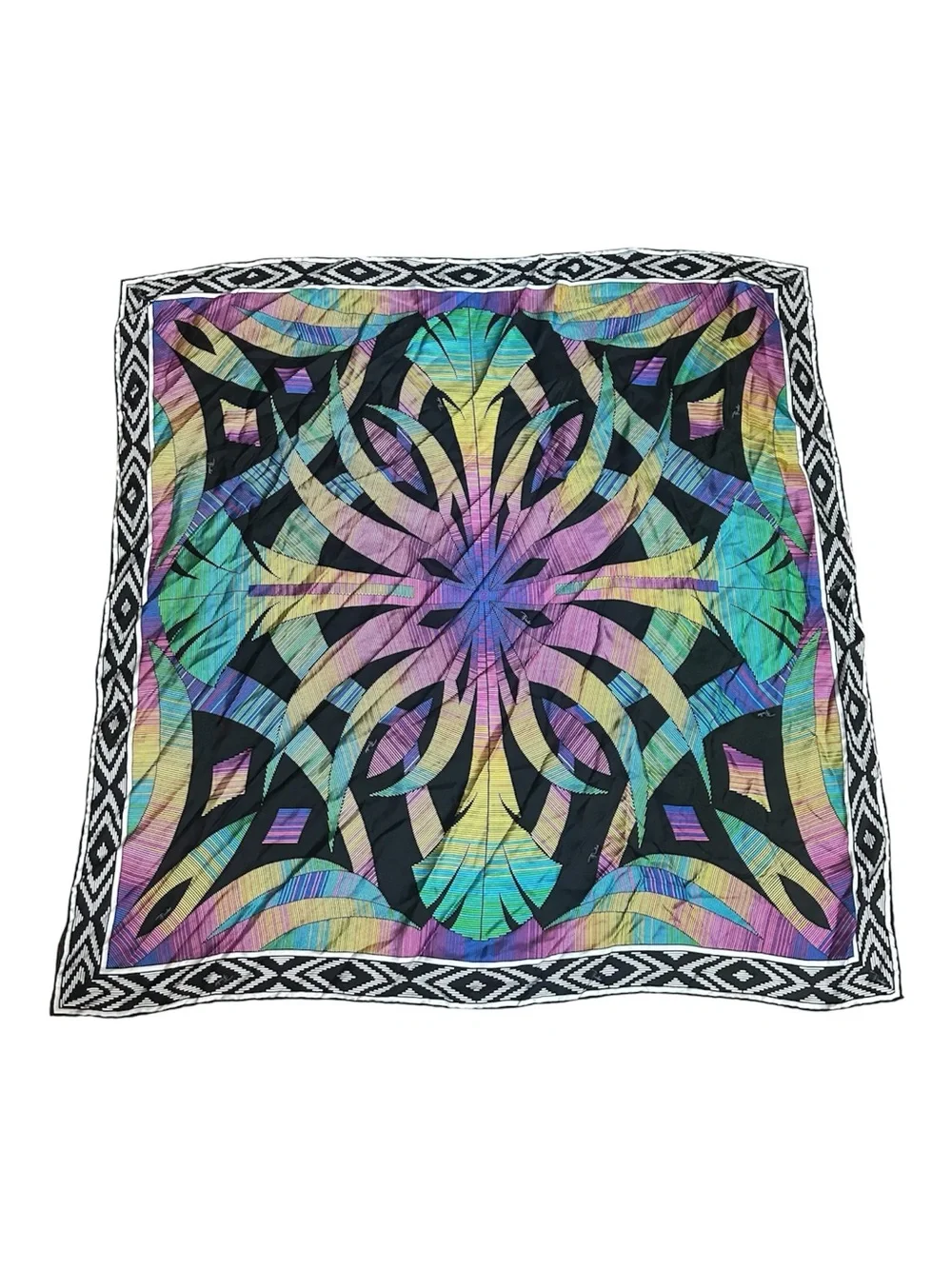 Vibrant Multicolor Geometric Silk Scarf